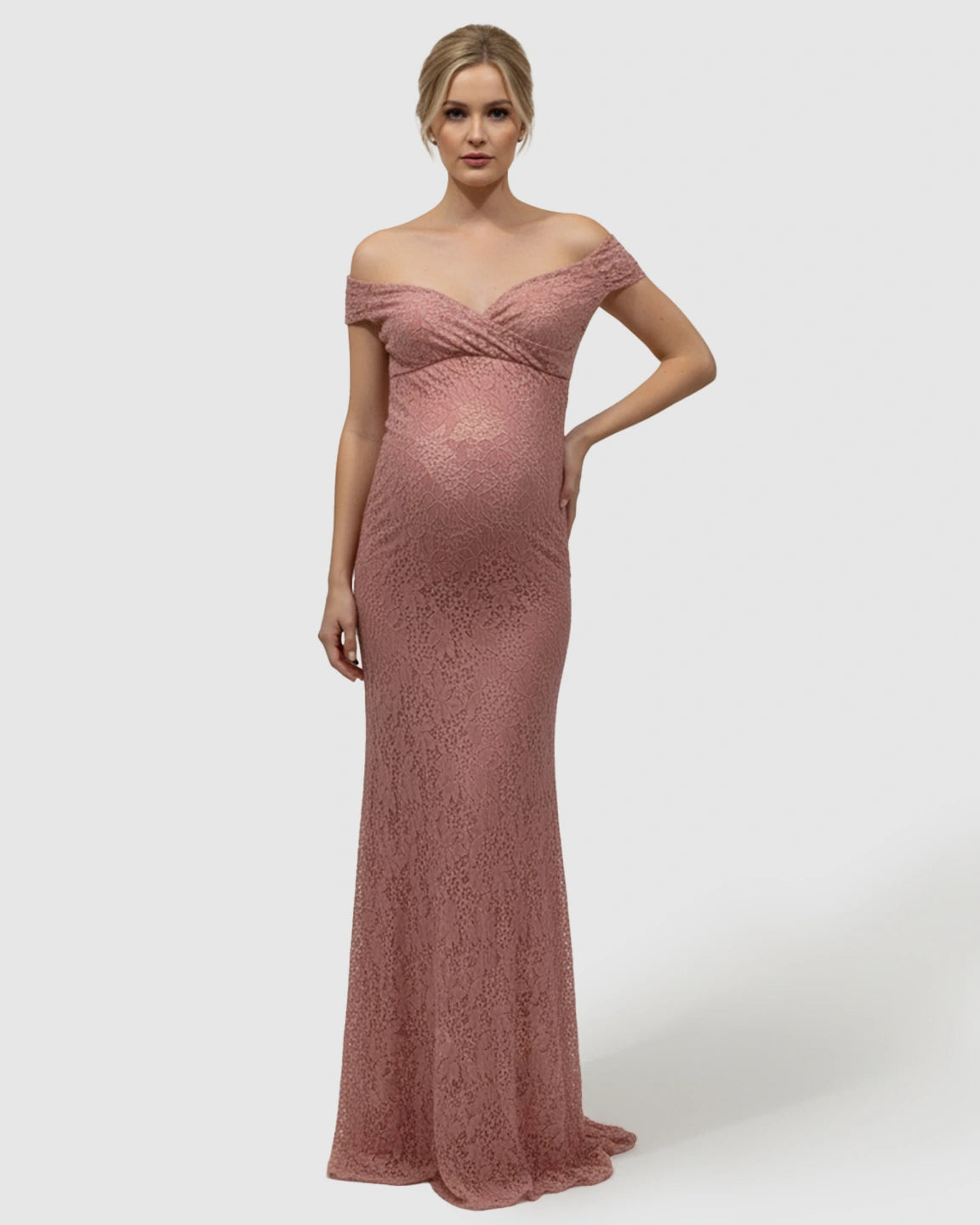 Off-Shoulder Train-Hem Maternity Photoshoot Gown