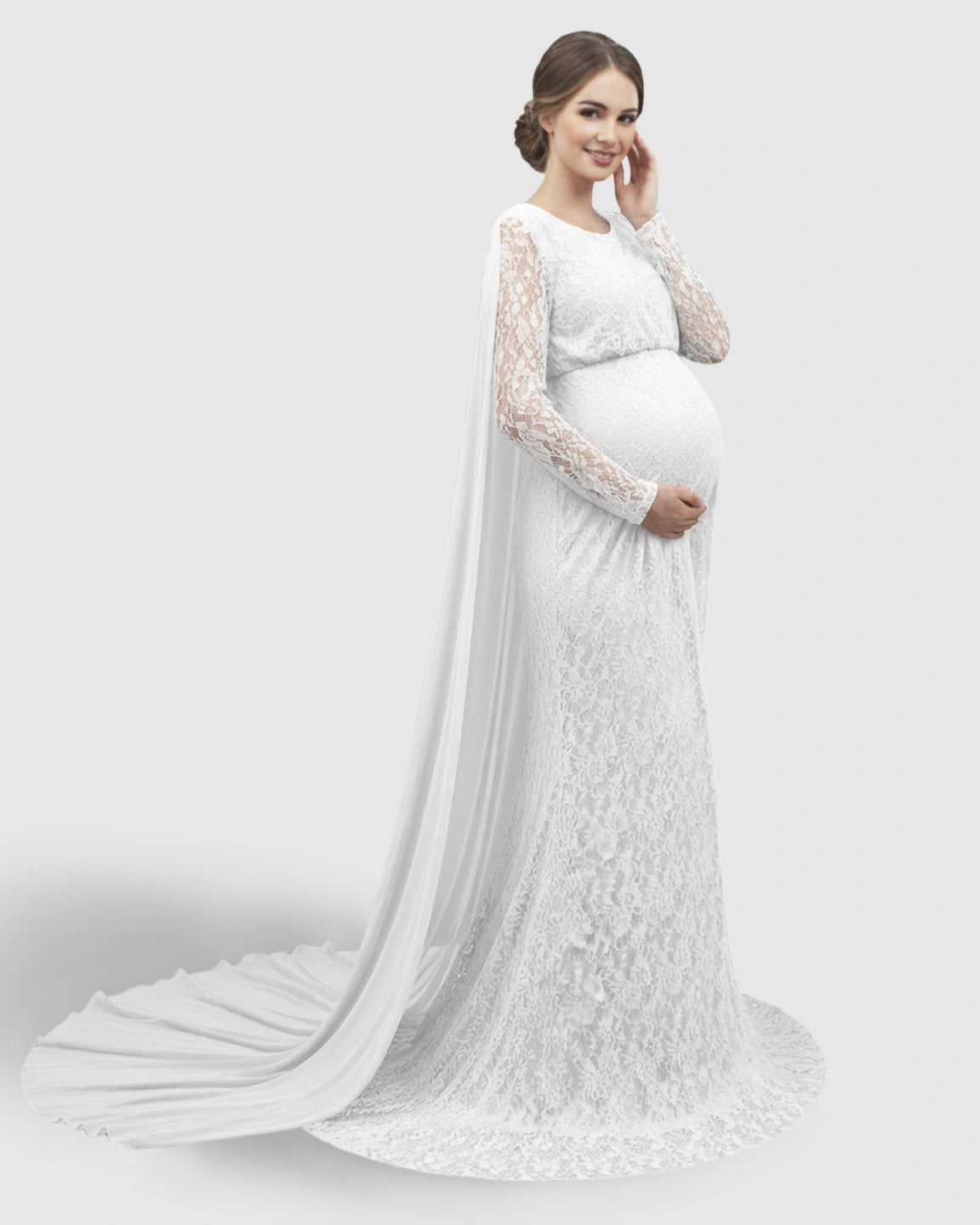Lace Cape Trailing Maternity Photography Gown