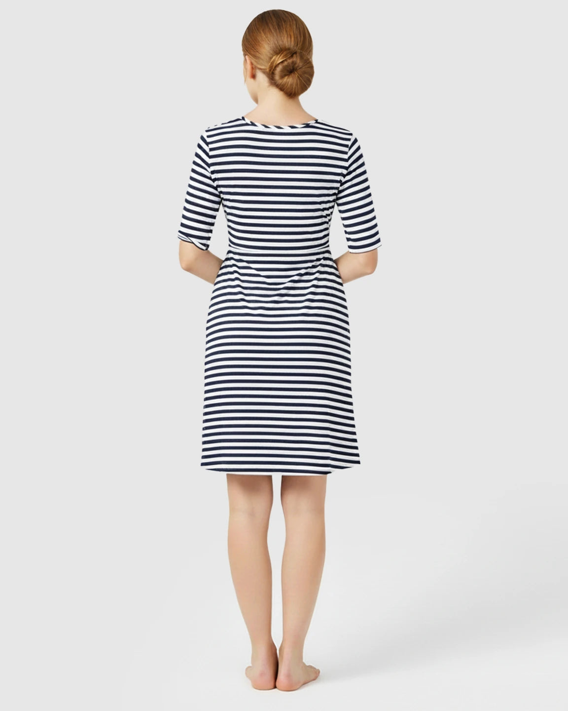 Wrap-Front Striped Nursing & Maternity Midi Dress