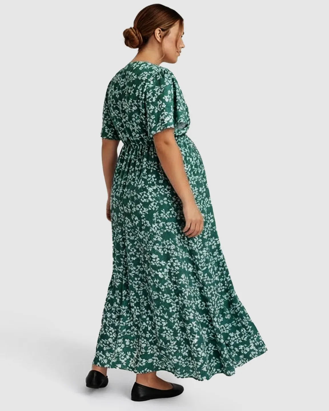 Cinched Waist Boho Maternity Maxi Dress