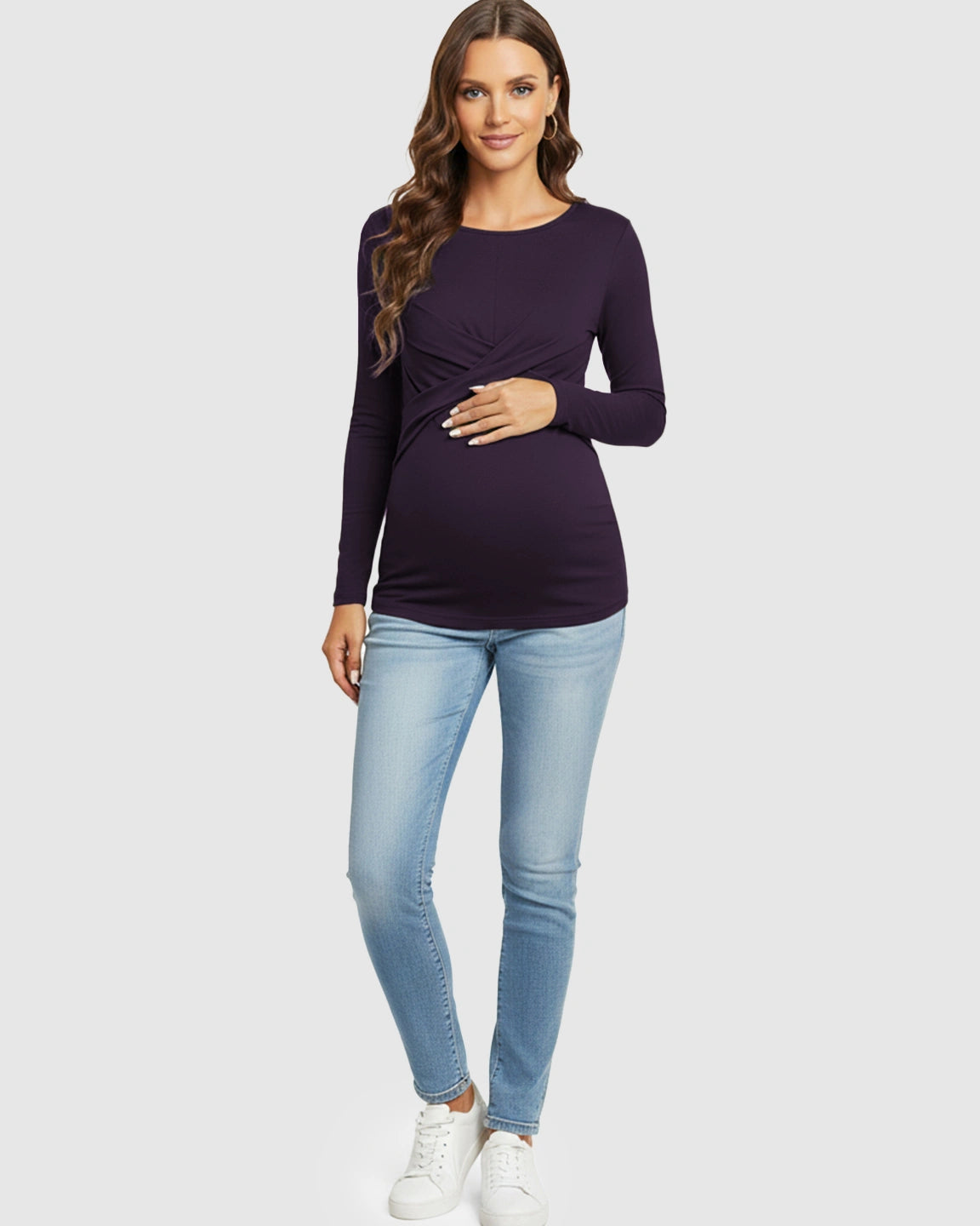 Cross-Pleat Fitted Long Sleeve Maternity Top