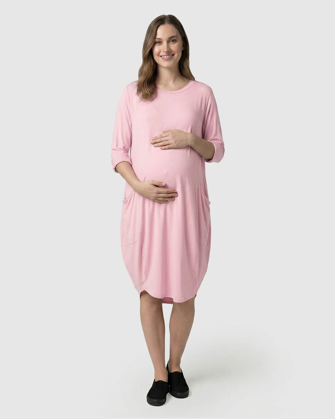 Pocketed Lantern Skirt Maternity Midi Dress