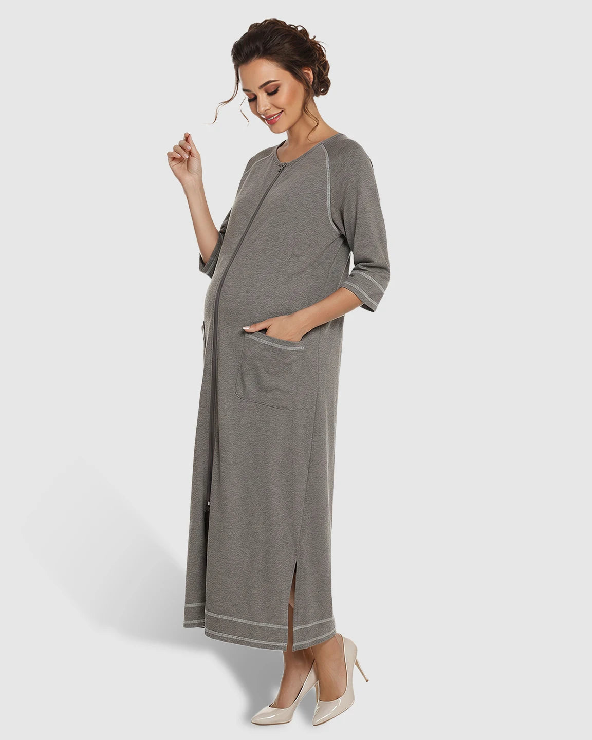 Front Zipper Loose Fit Maternity & Nursing Dress