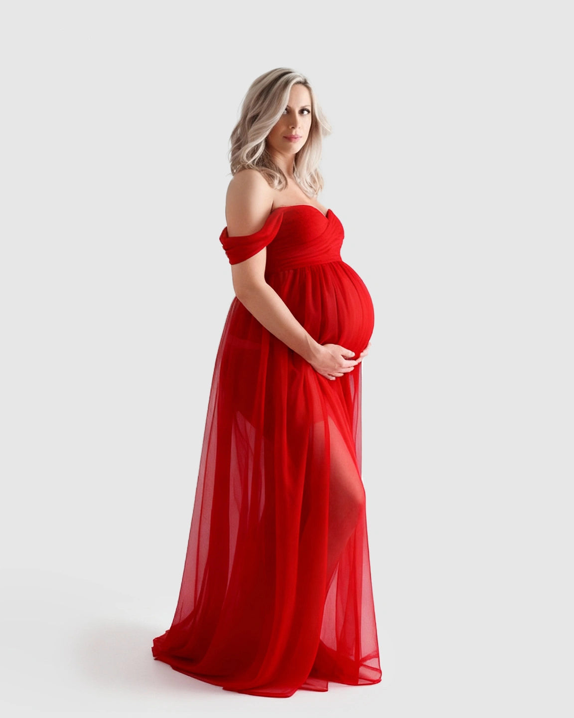 Off-Shoulder Flowing Maternity Photoshoot Gown