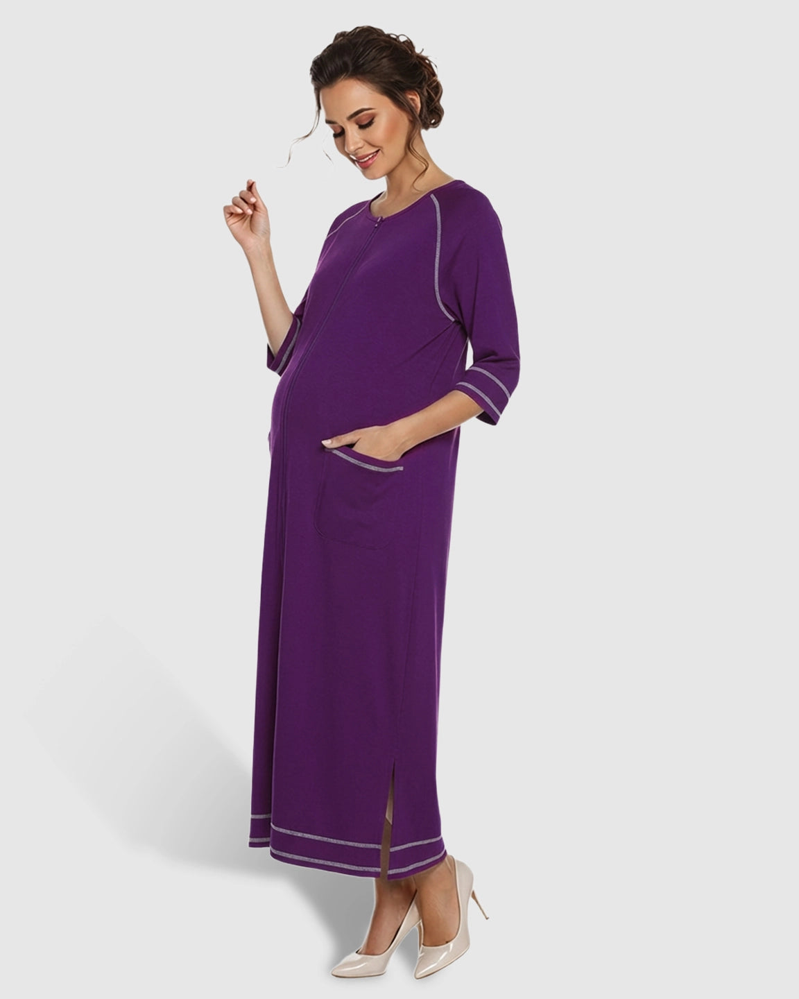 Front Zipper Loose Fit Maternity & Nursing Dress