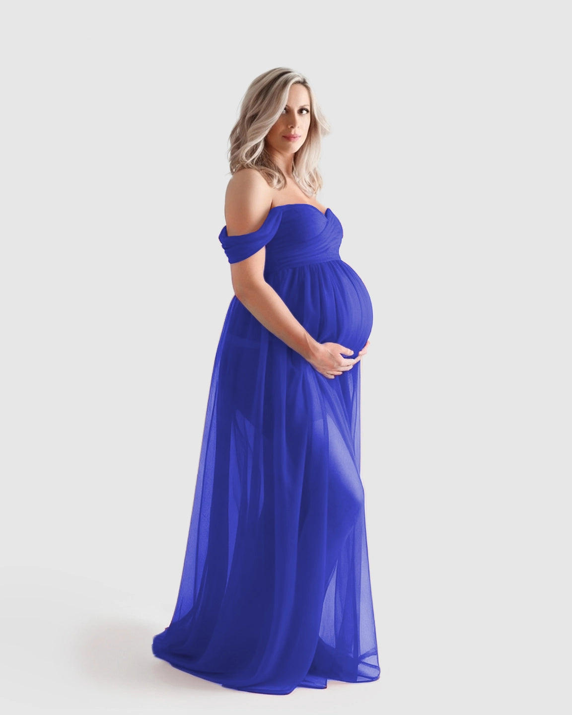 Off-Shoulder Flowing Maternity Photoshoot Gown