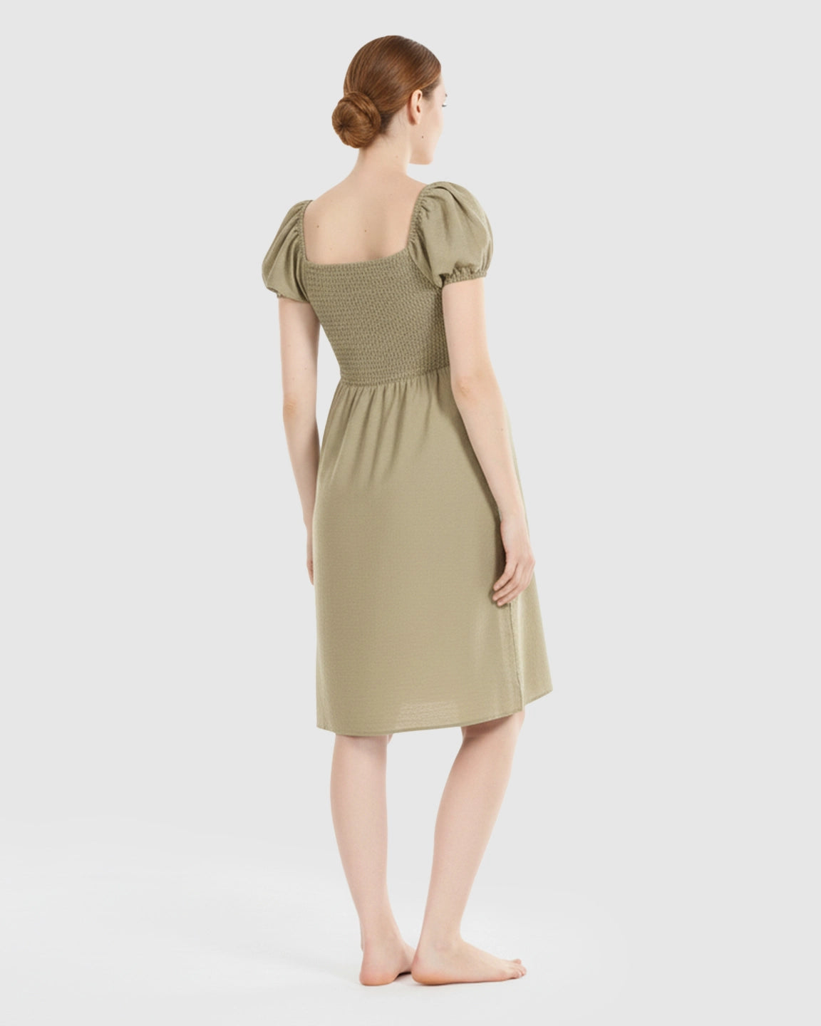 Retro Puff-Sleeve Flowy Maternity & Nursing Midi Dress