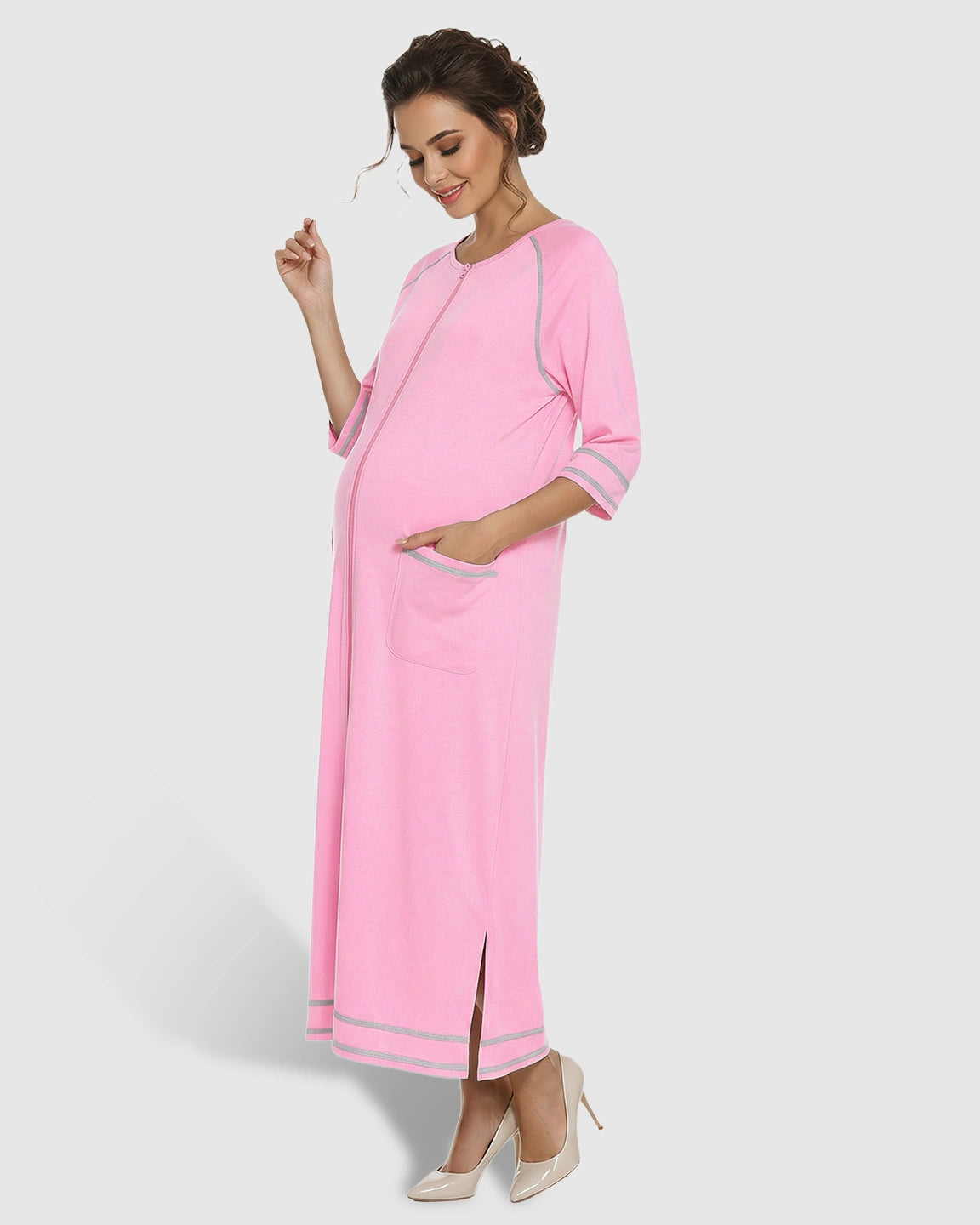 Front Zipper Loose Fit Maternity & Nursing Dress