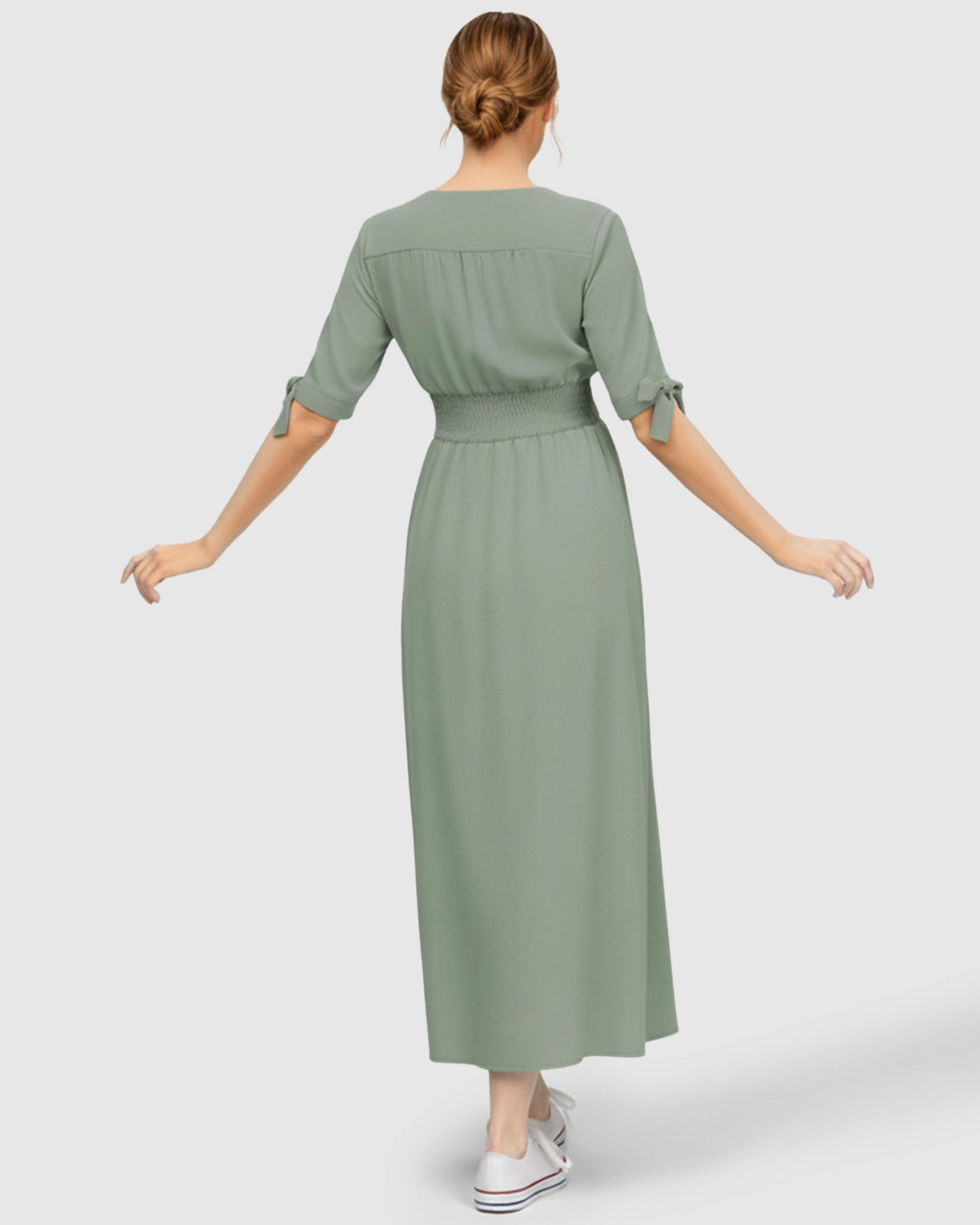 Button V-neck Empire Waist Maternity Maxi Dress