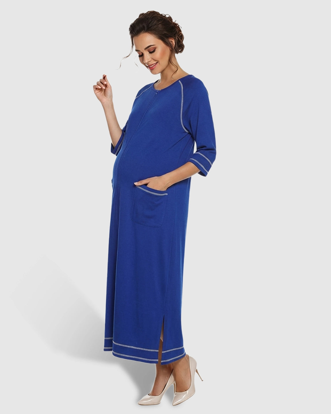 Front Zipper Loose Fit Maternity & Nursing Dress