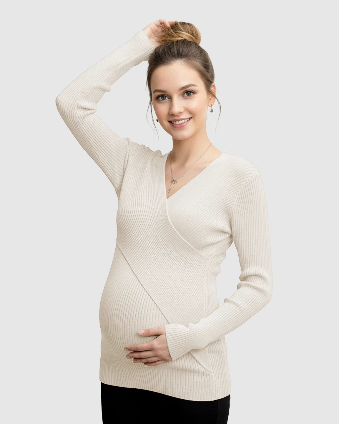 Faux-Wrap Ribbed Maternity Top