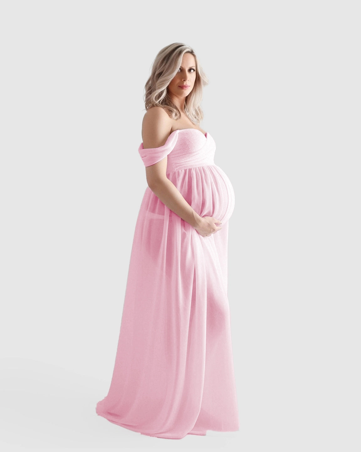 Off-Shoulder Flowing Maternity Photoshoot Gown