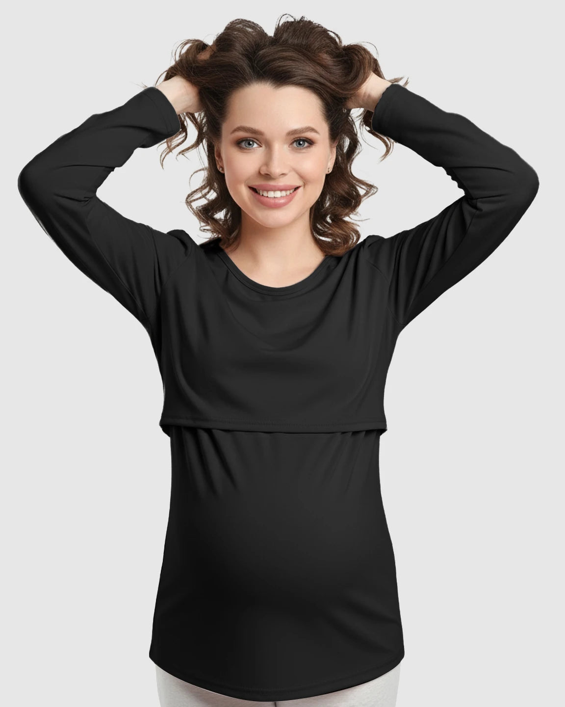 Round Neck Nursing Top With Feeding Port