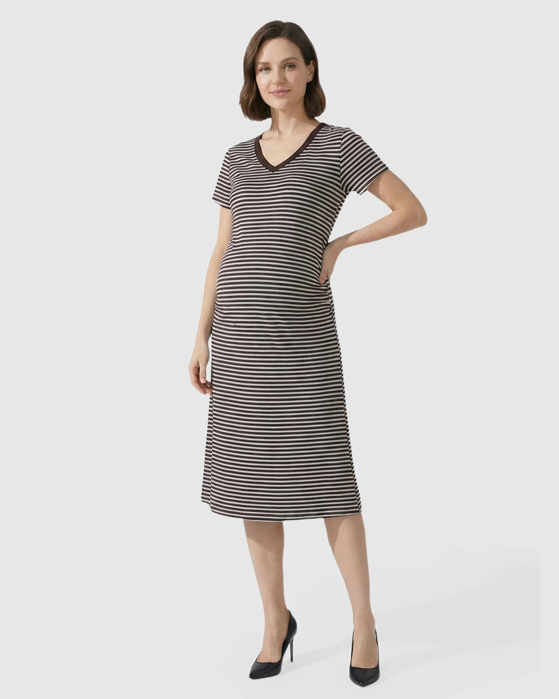 Striped V-Neck Straight Fit Maternity & Nursing Dress