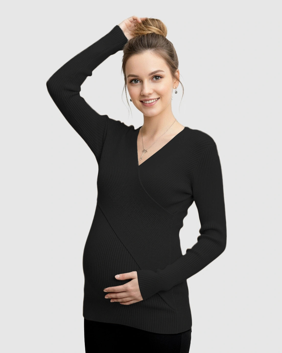 Faux-Wrap Ribbed Maternity Top