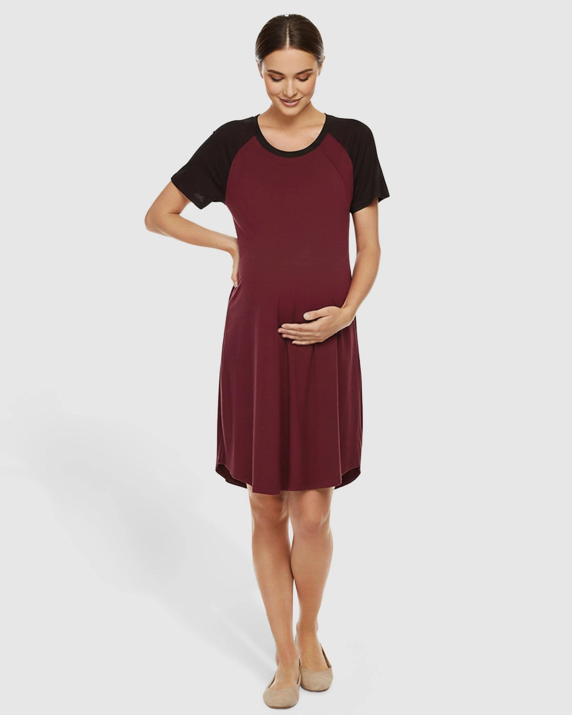 Contrast Sleeve Loose Fit Maternity & Nursing Dress