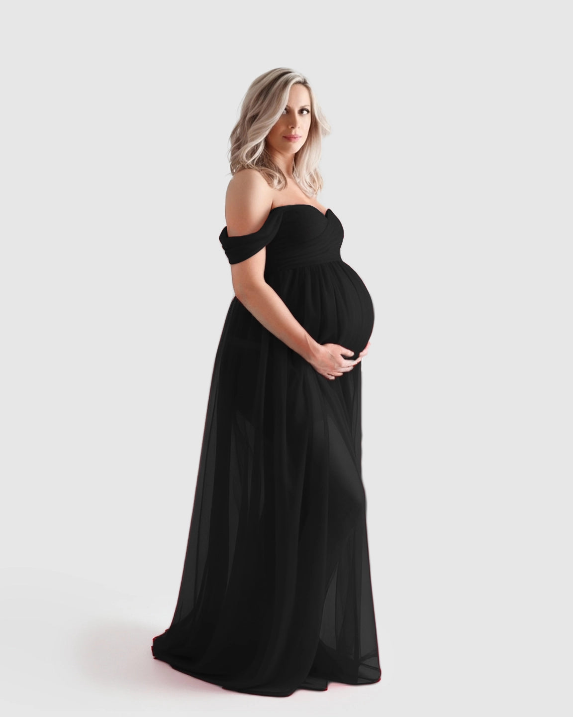 Off-Shoulder Flowing Maternity Photoshoot Gown