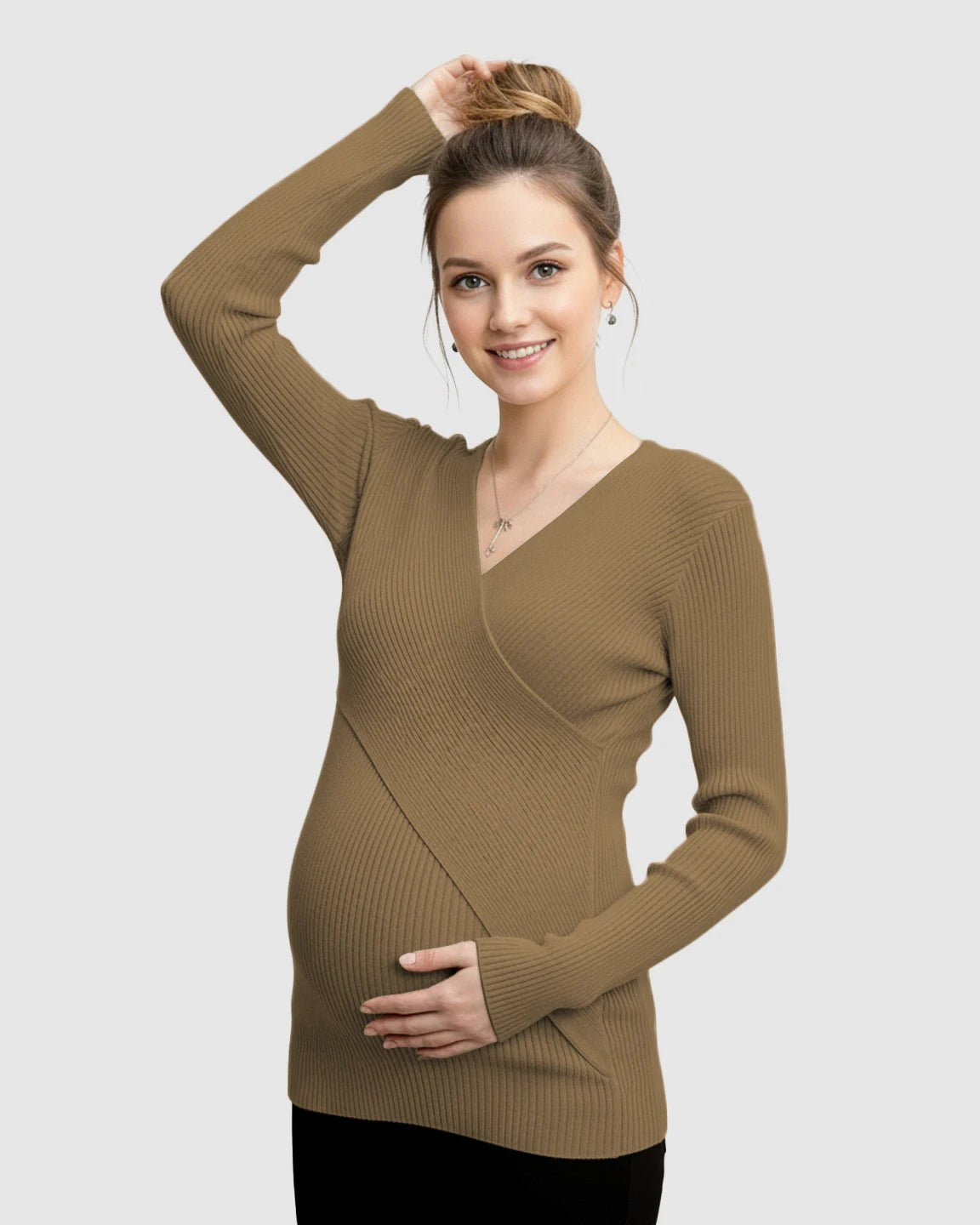 Faux-Wrap Ribbed Maternity Top