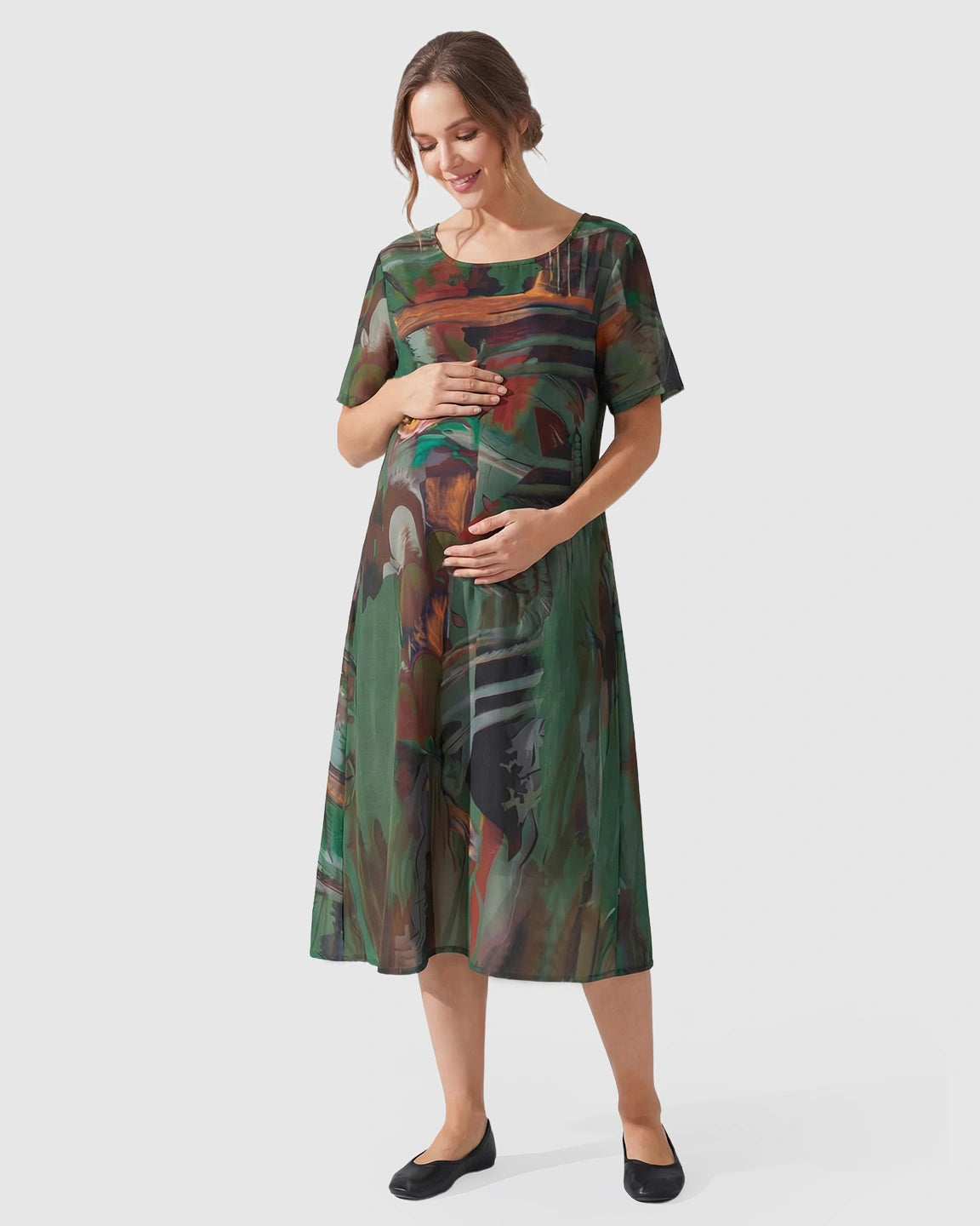 Flowy Green Abstract Print Maternity Dress