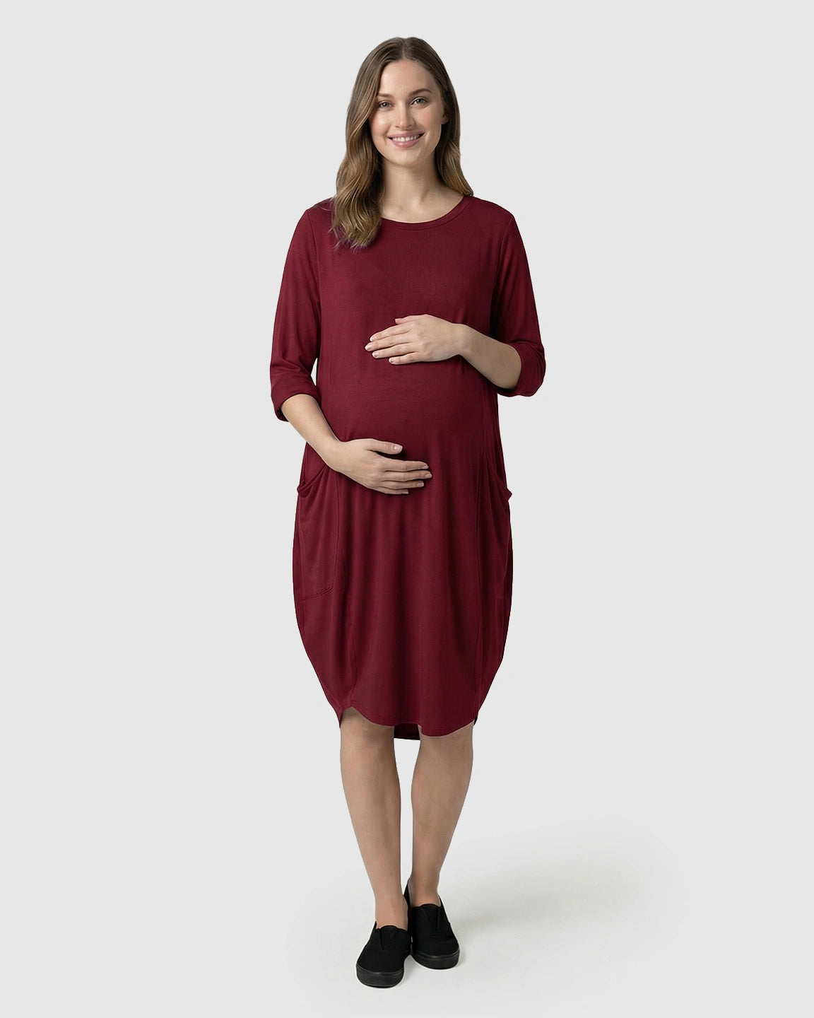 Pocketed Lantern Skirt Maternity Midi Dress