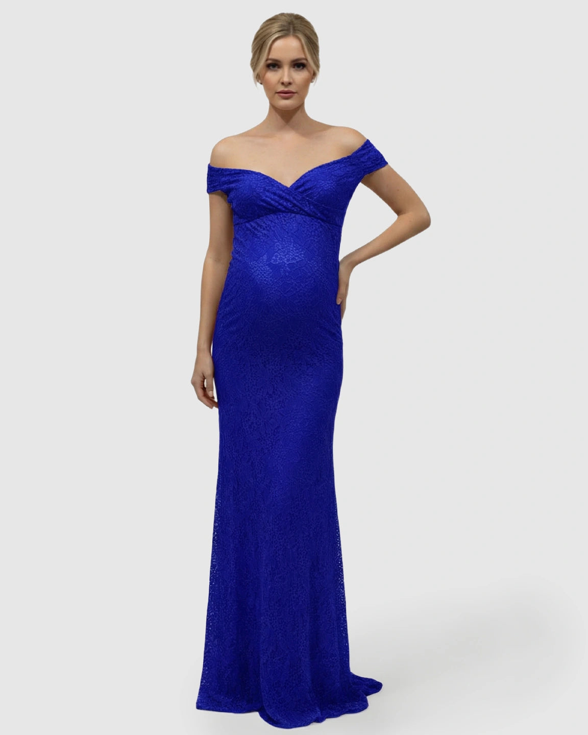 Off-Shoulder Train-Hem Maternity Photoshoot Gown
