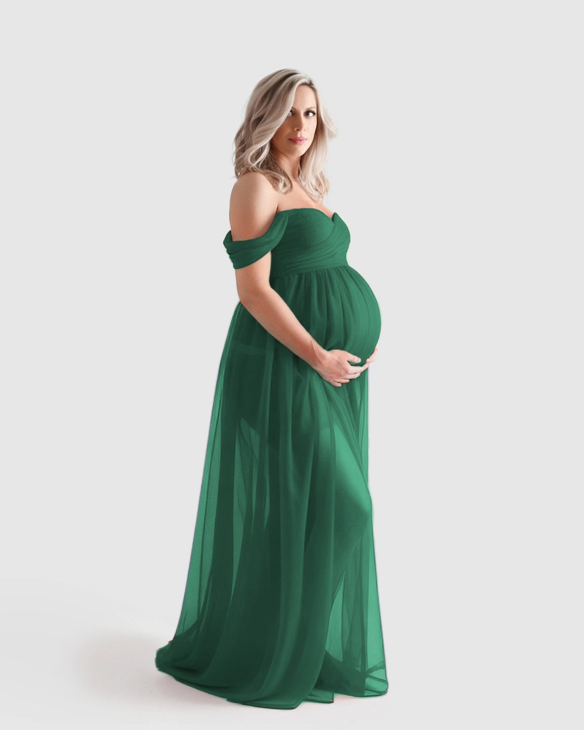 Off-Shoulder Flowing Maternity Photoshoot Gown