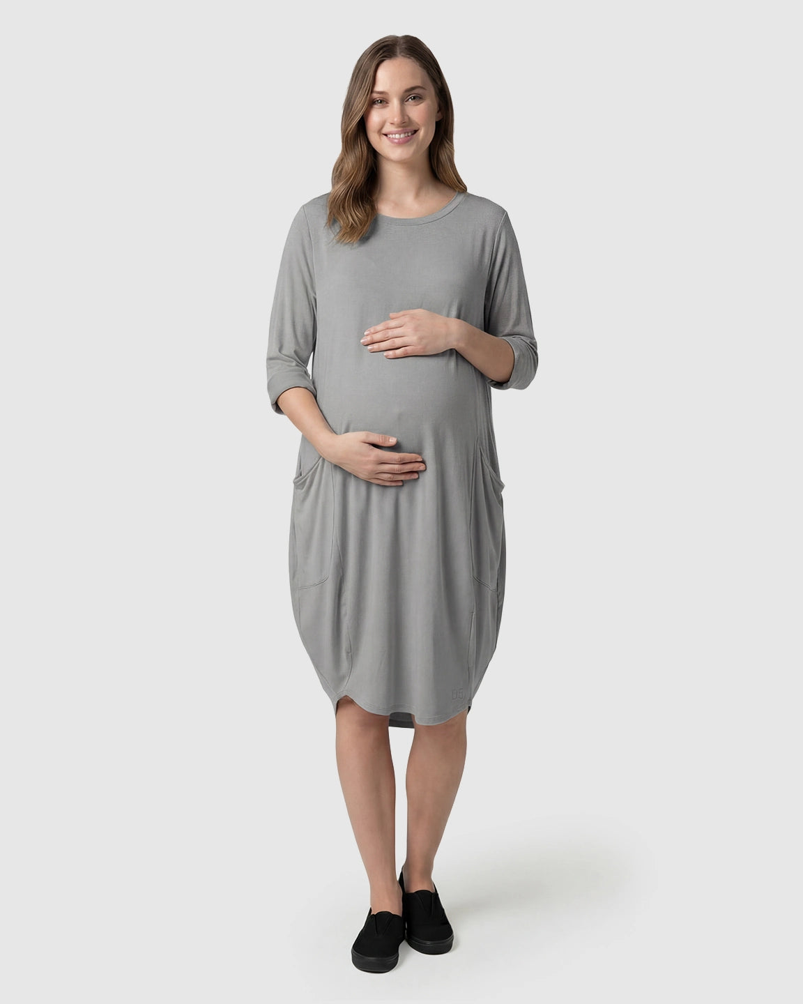 Pocketed Lantern Skirt Maternity Midi Dress