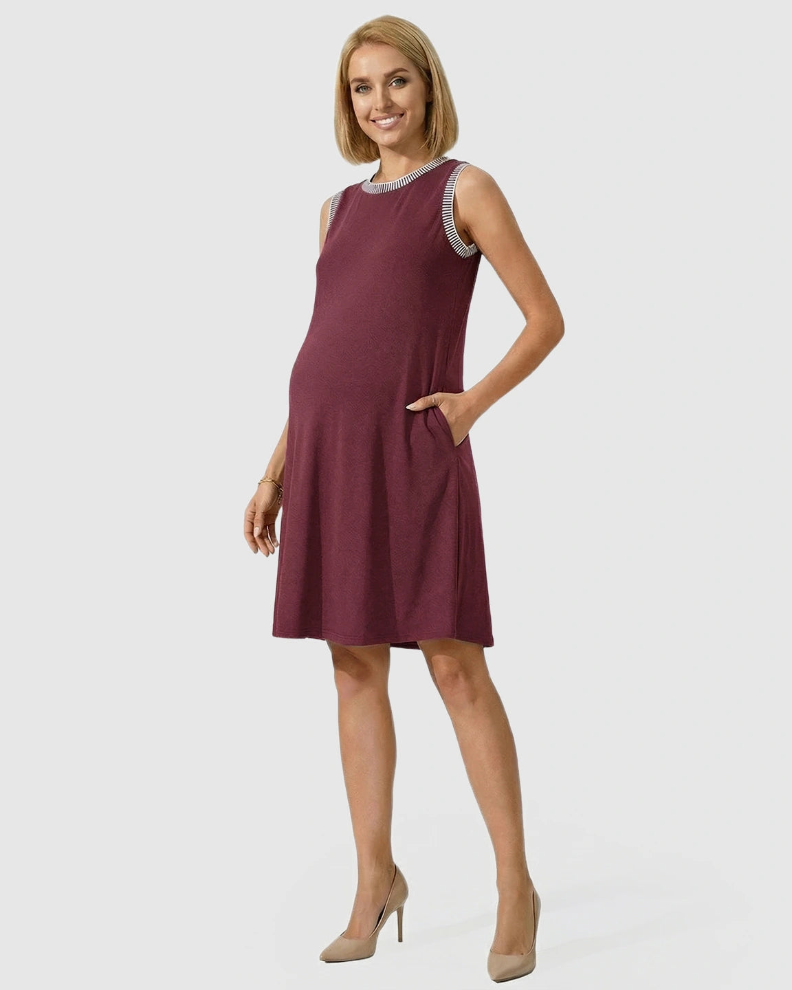 Sleeveless Mid-Waist Umbrella Skirt Maternity Dress