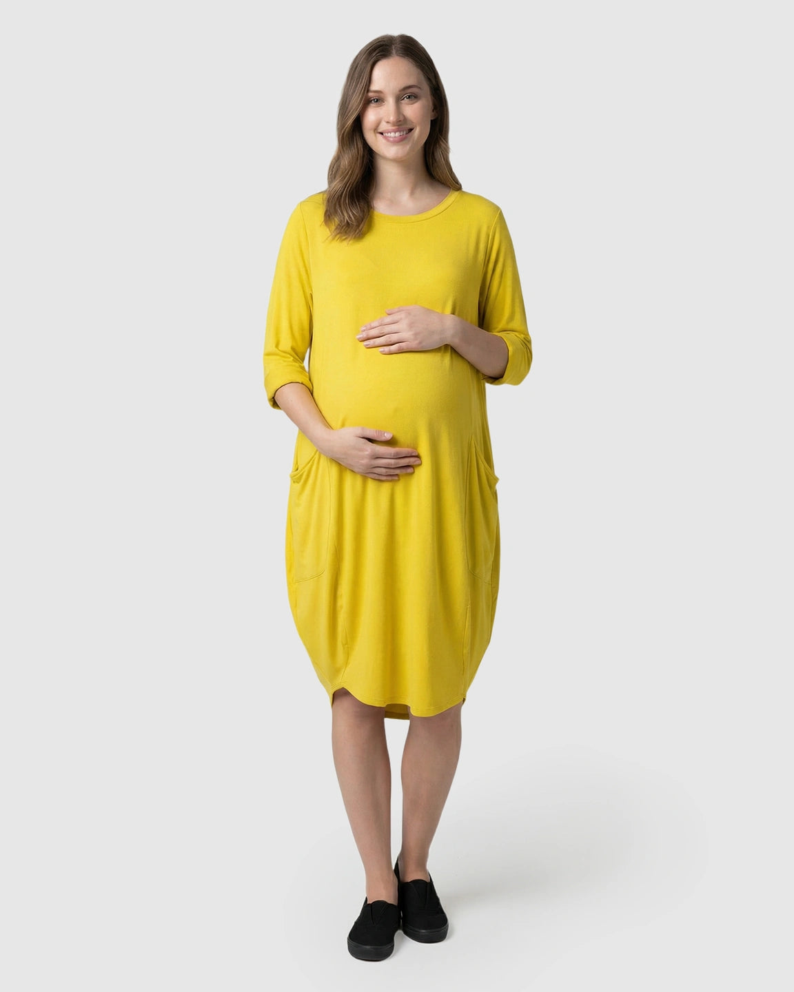 Pocketed Lantern Skirt Maternity Midi Dress