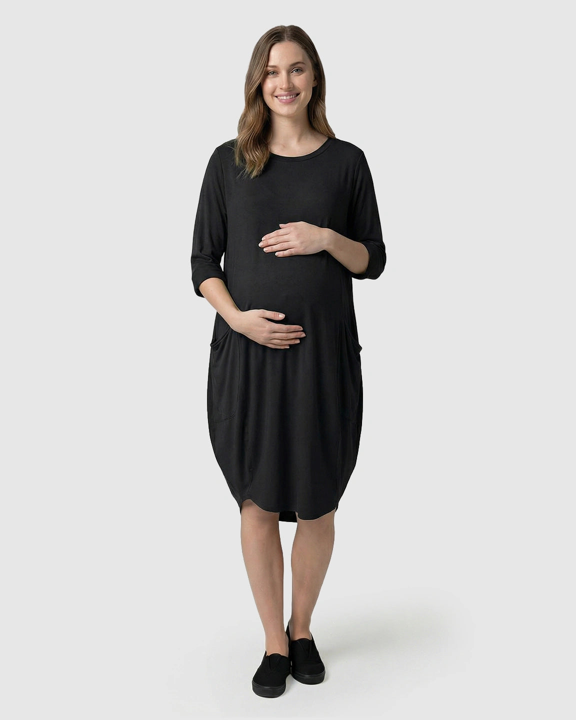 Pocketed Lantern Skirt Maternity Midi Dress