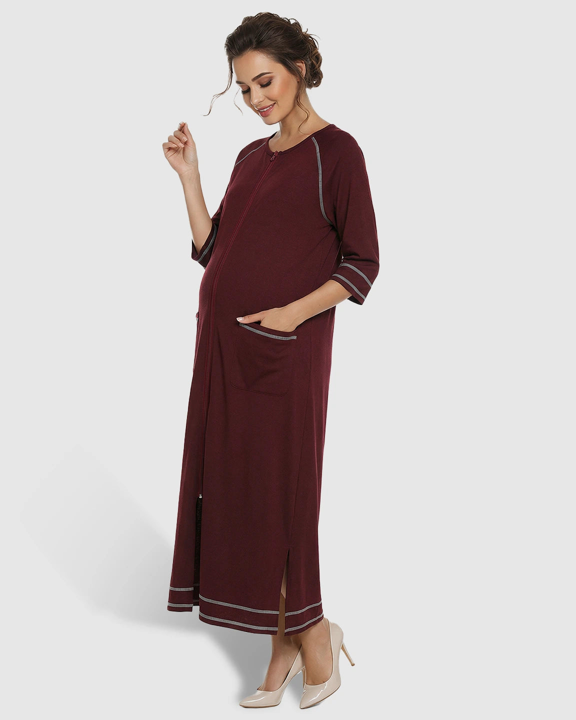 Front Zipper Loose Fit Maternity & Nursing Dress