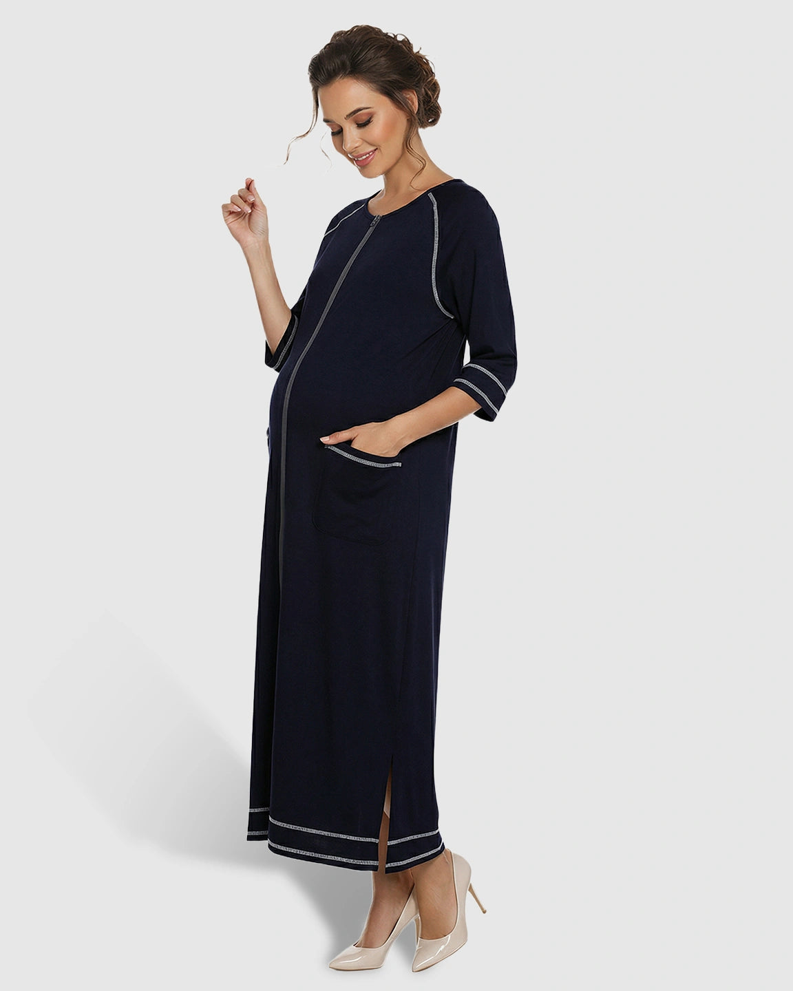 Front Zipper Loose Fit Maternity & Nursing Dress