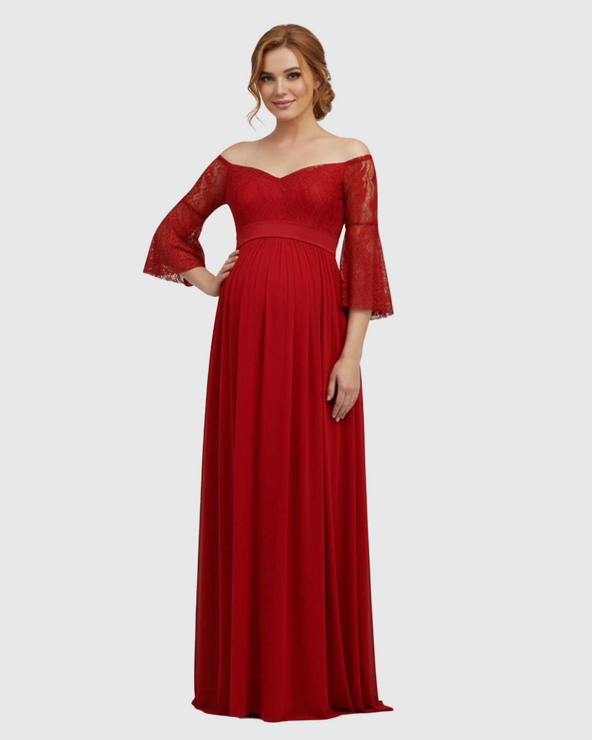 Off-Shoulder Lace Bodice Maternity Photoshoot Dress