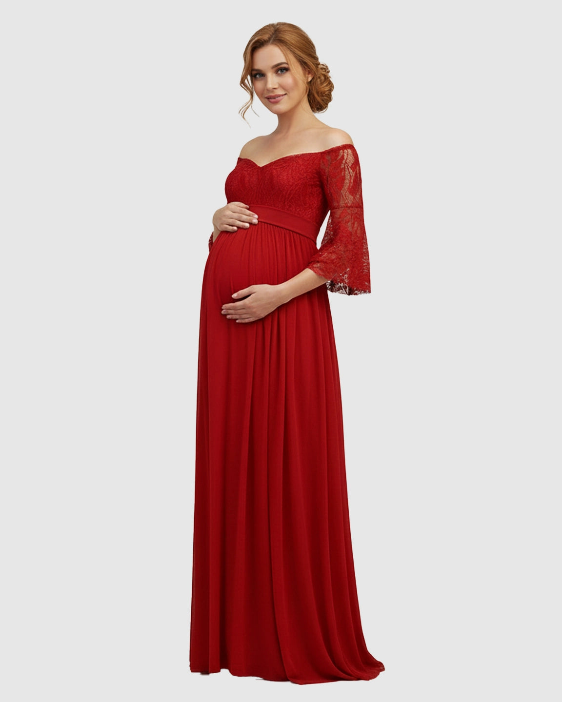 Off-Shoulder Lace Bodice Maternity Photoshoot Dress