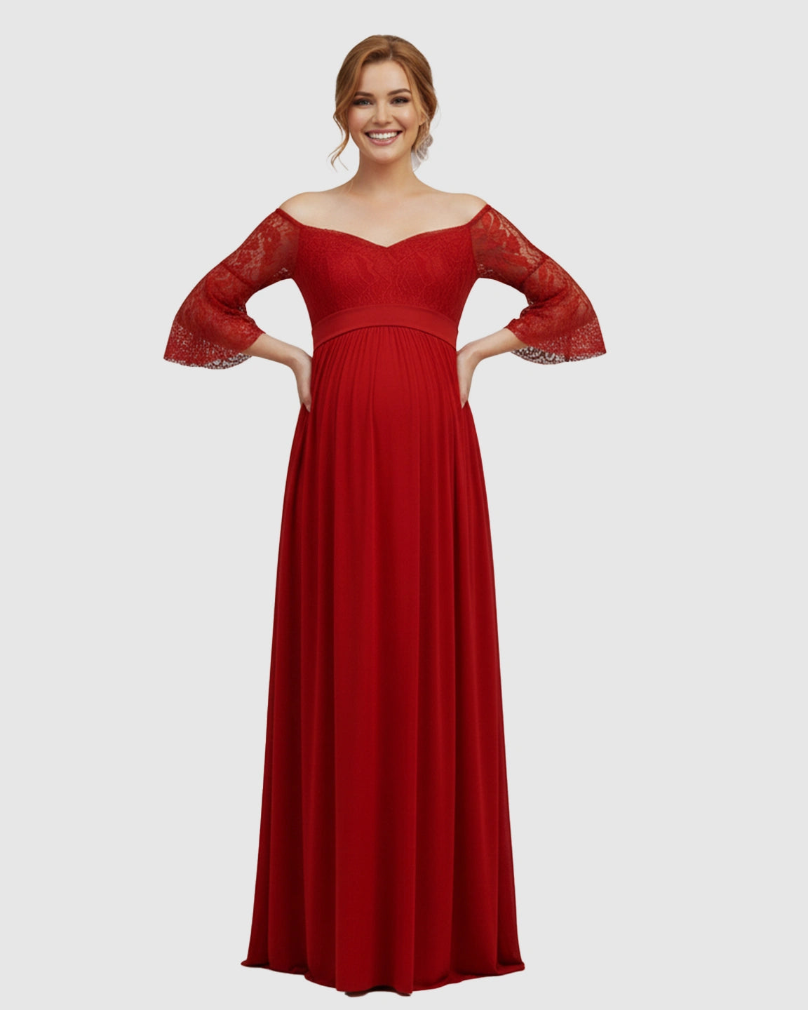 Off-Shoulder Lace Bodice Maternity Photoshoot Dress