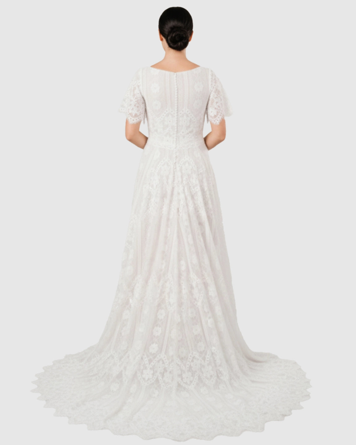 Vintage Lace Flutter-Sleeve Maternity Gown
