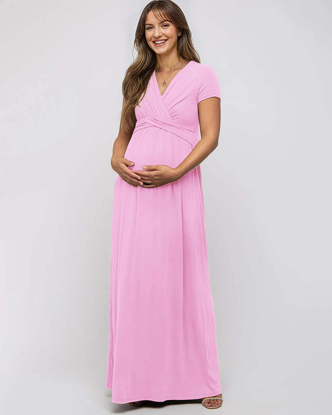Twist Front Draped Maternity Nursing Maxi Dress