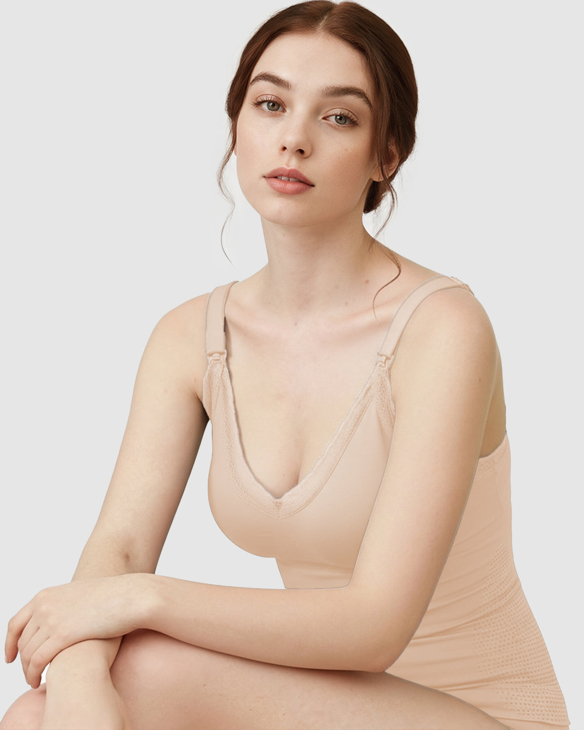 Seamless Lace-Trim V-Neck Nursing Cami