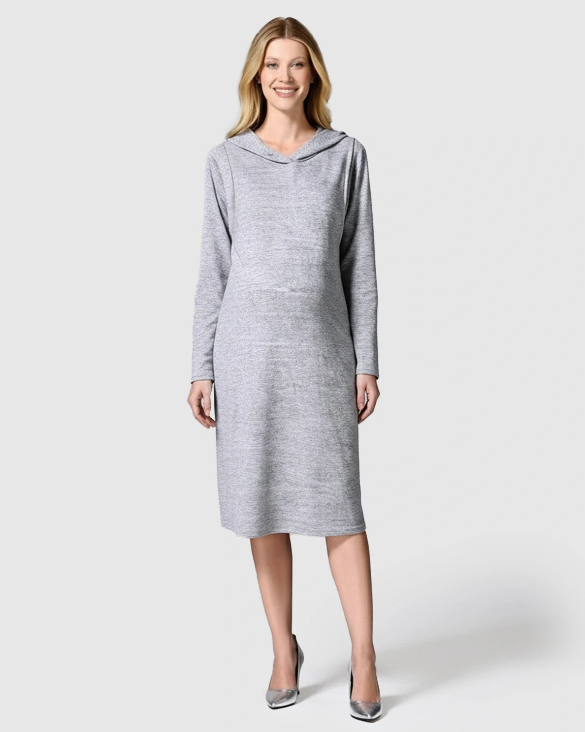 Hooded Side-Access Nursing & Maternity Midi Dress