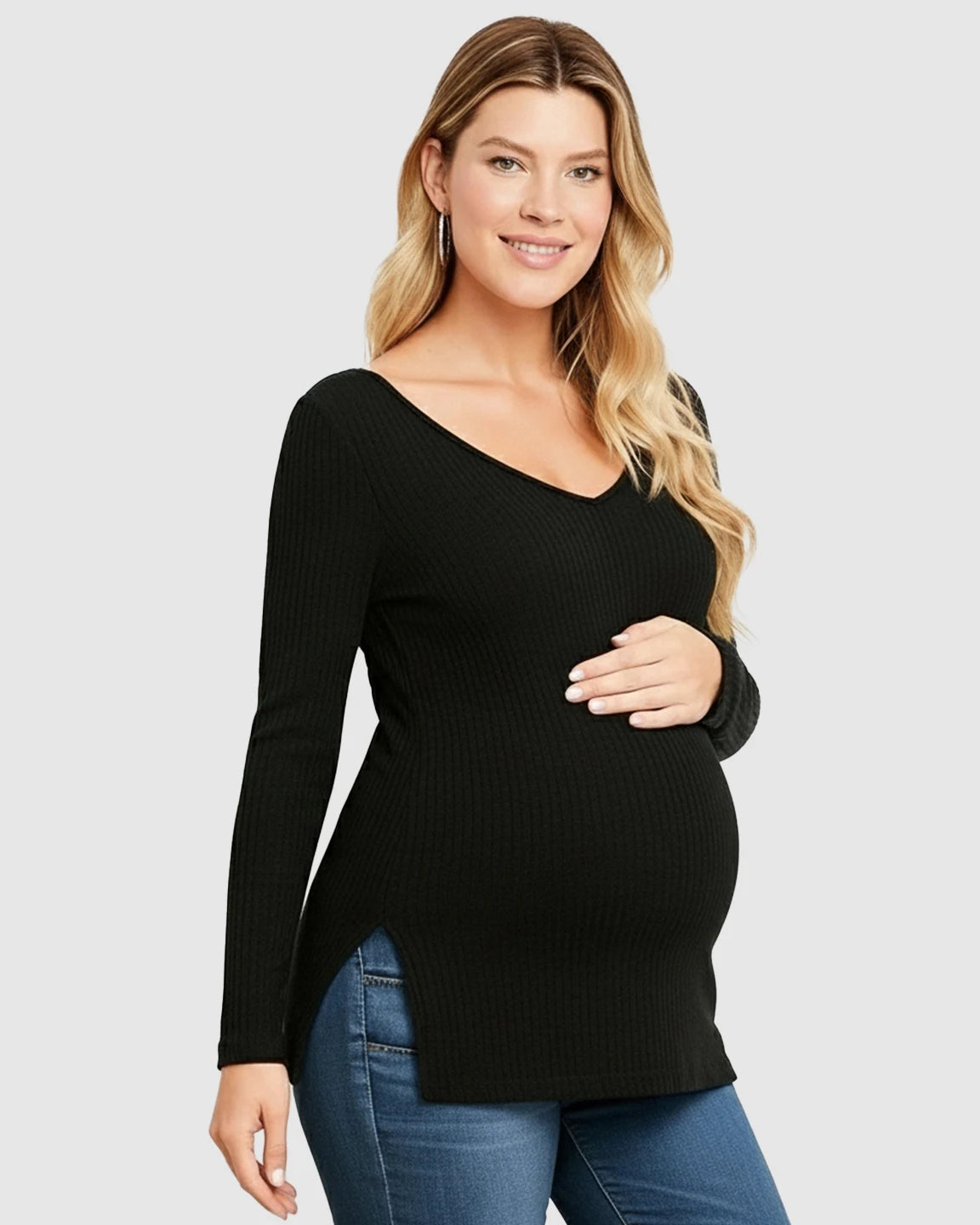 Ribbed Long Sleeve Maternity Top