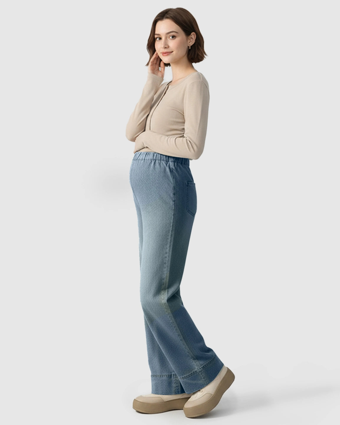 Adjustable Waist Wide-Leg Maternity Denim Pants