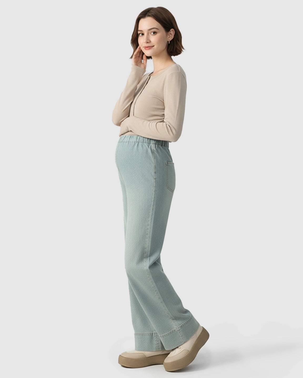 Adjustable Waist Wide-Leg Maternity Denim Pants