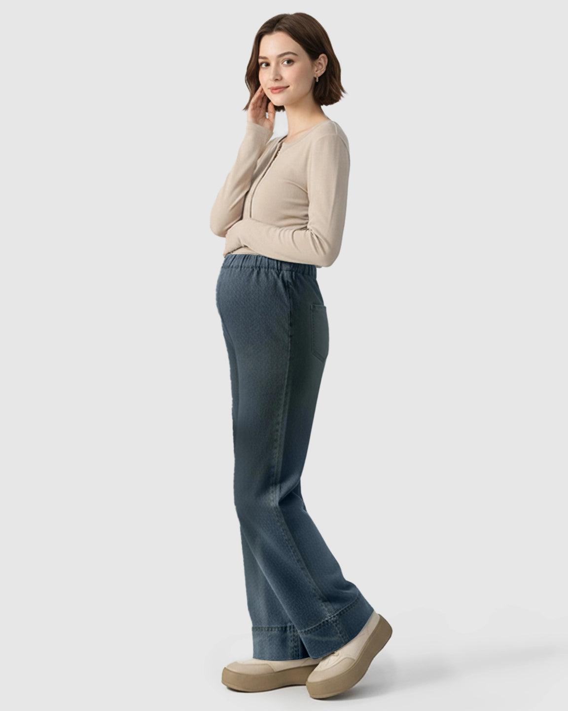 Adjustable Waist Wide-Leg Maternity Denim Pants