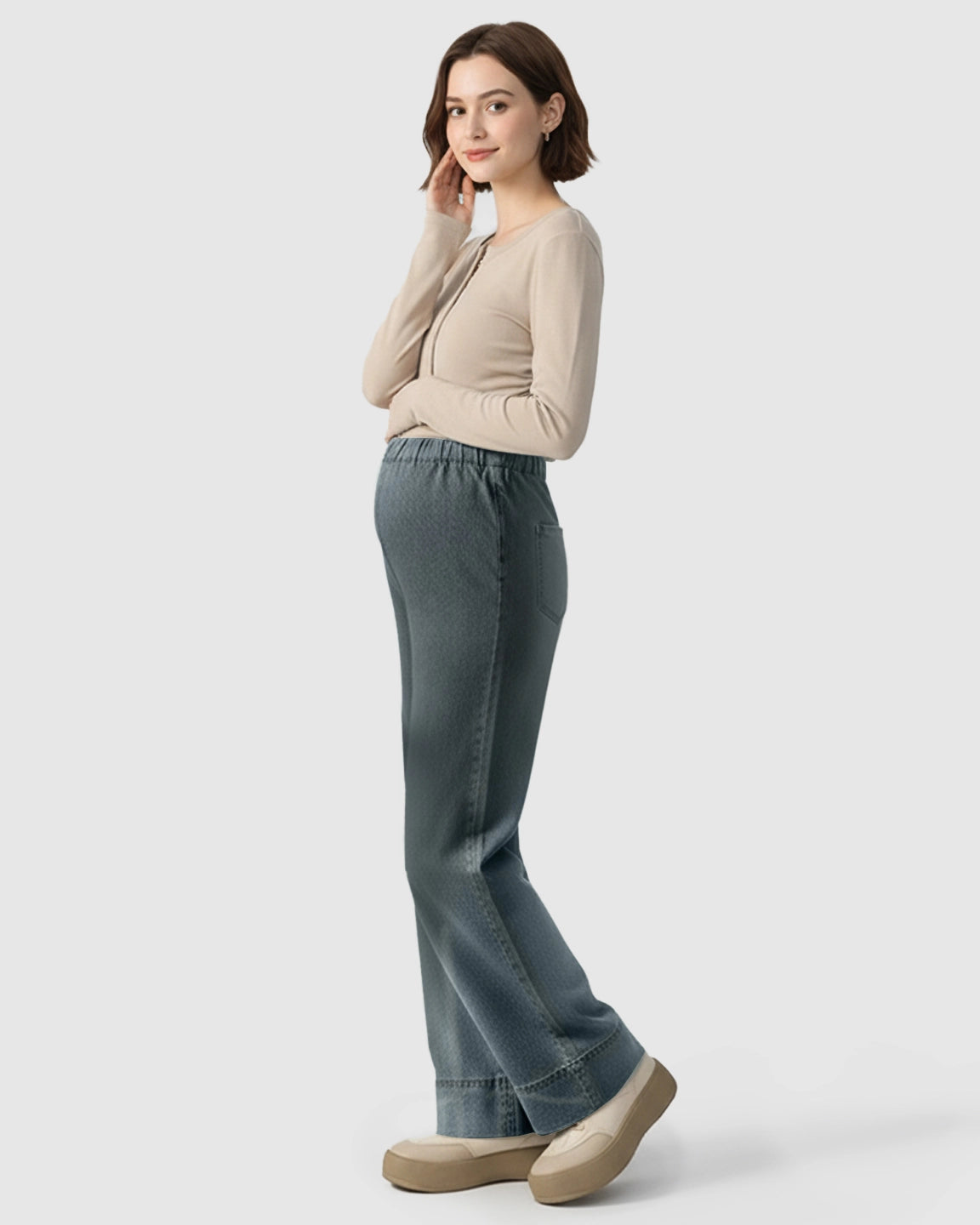 Adjustable Waist Wide-Leg Maternity Denim Pants