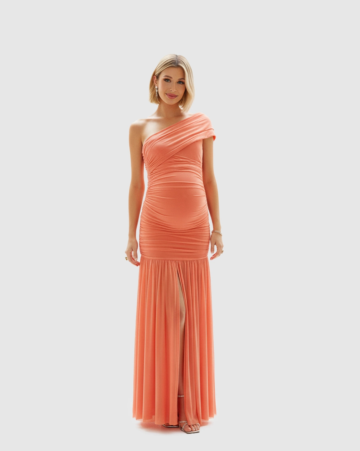 Ruched One-Shoulder Maternity Gown
