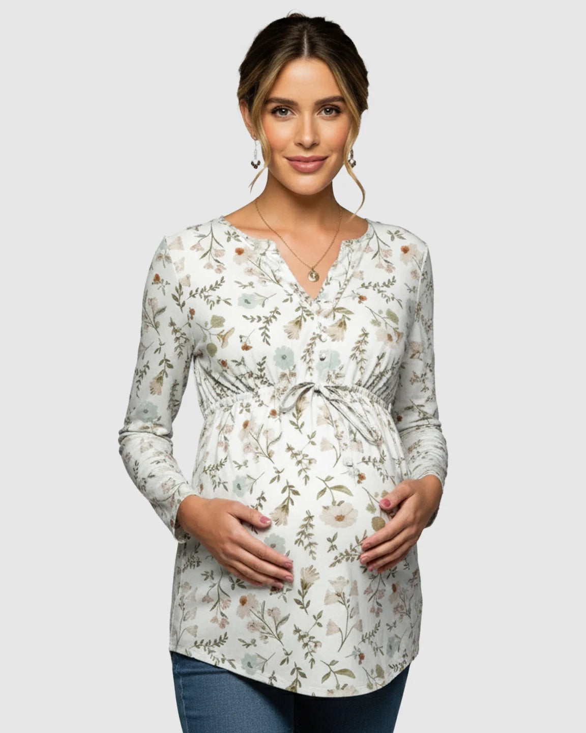 Floral V-Neck Long Sleeve Maternity Blouse