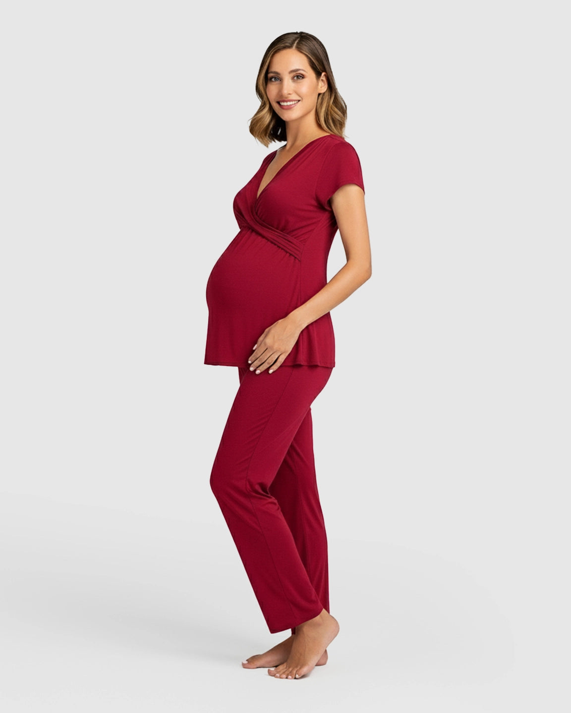 Wrap V-Neck Short-sleeve Maternity & Nursing Sleepwear Set