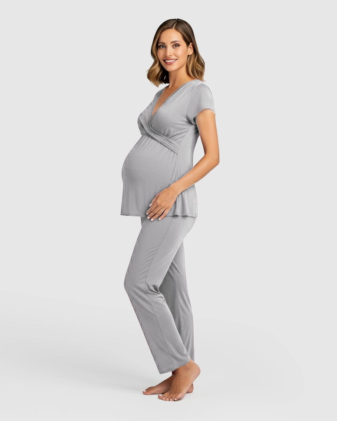Wrap V-Neck Short-sleeve Maternity & Nursing Sleepwear Set