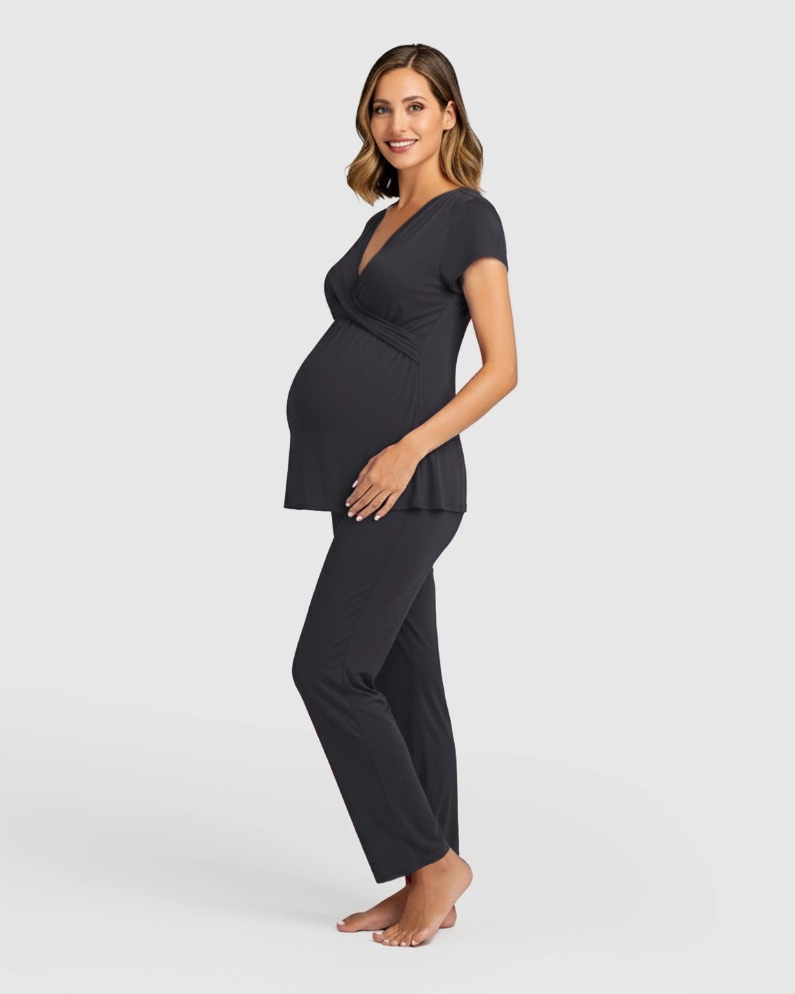 Wrap V-Neck Short-sleeve Maternity & Nursing Sleepwear Set