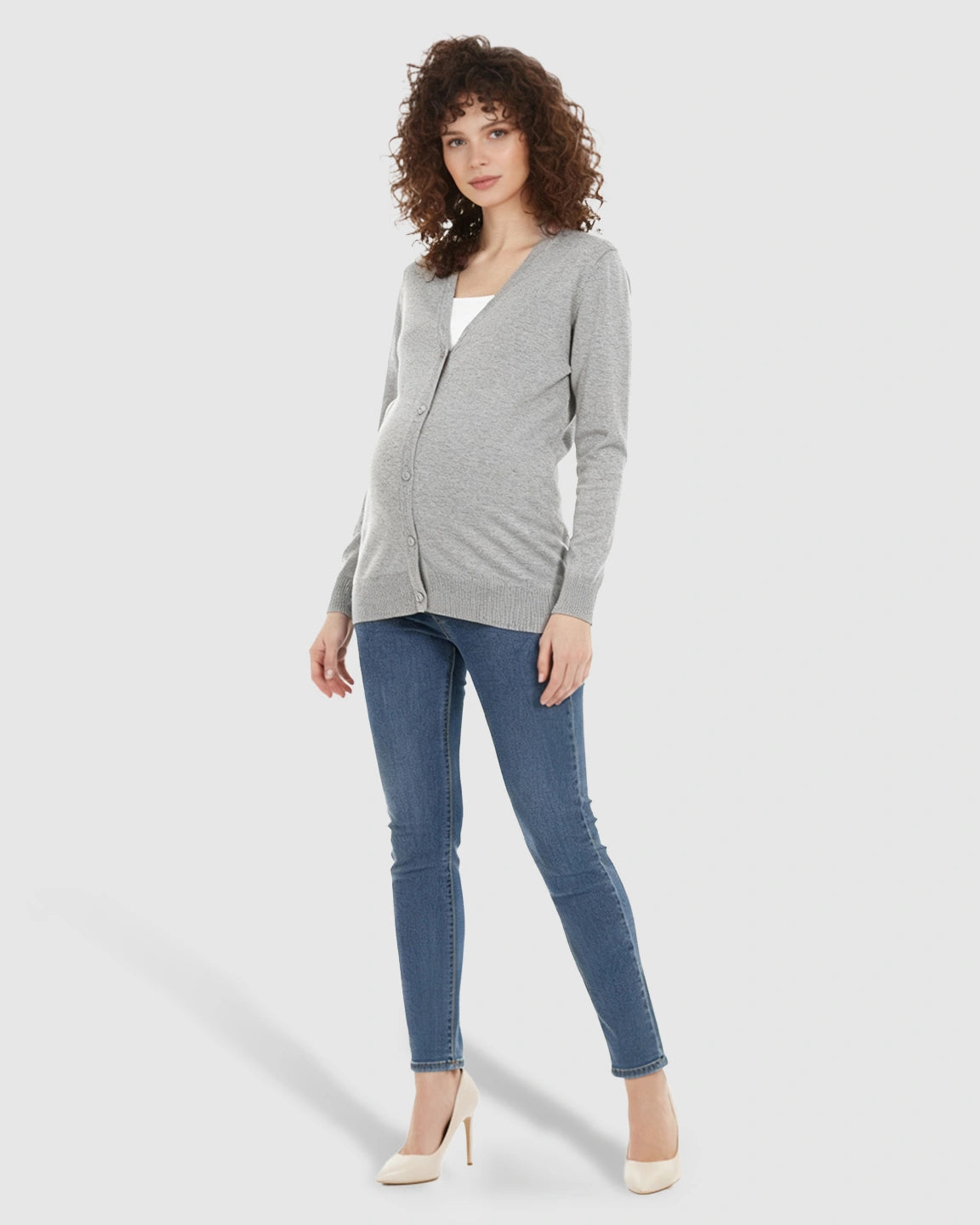 Button-Front V-Neck Maternity Cardigan